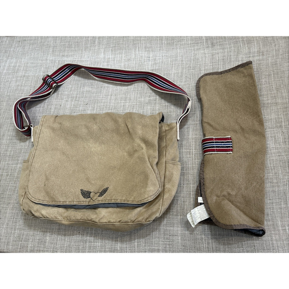 POTTERY BARN Kids Diaper Bag Brown Burlap Canvas Heart Utility Tote Junk Gypsy - Picture 1 of 13